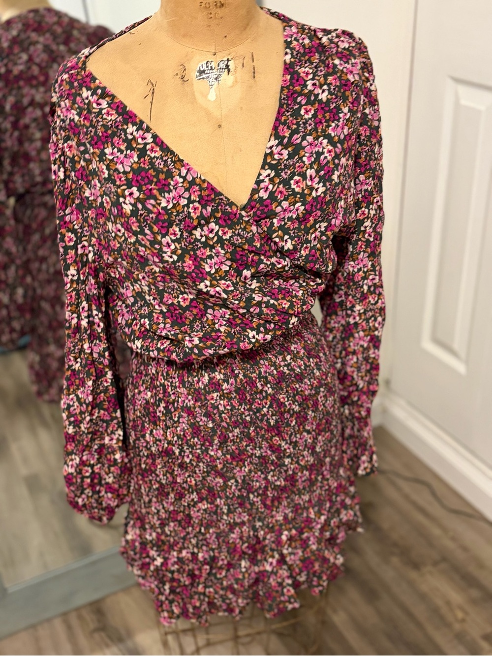 Lucy Paris Pink Floral Long-Sleeve Wrap-Style Dress